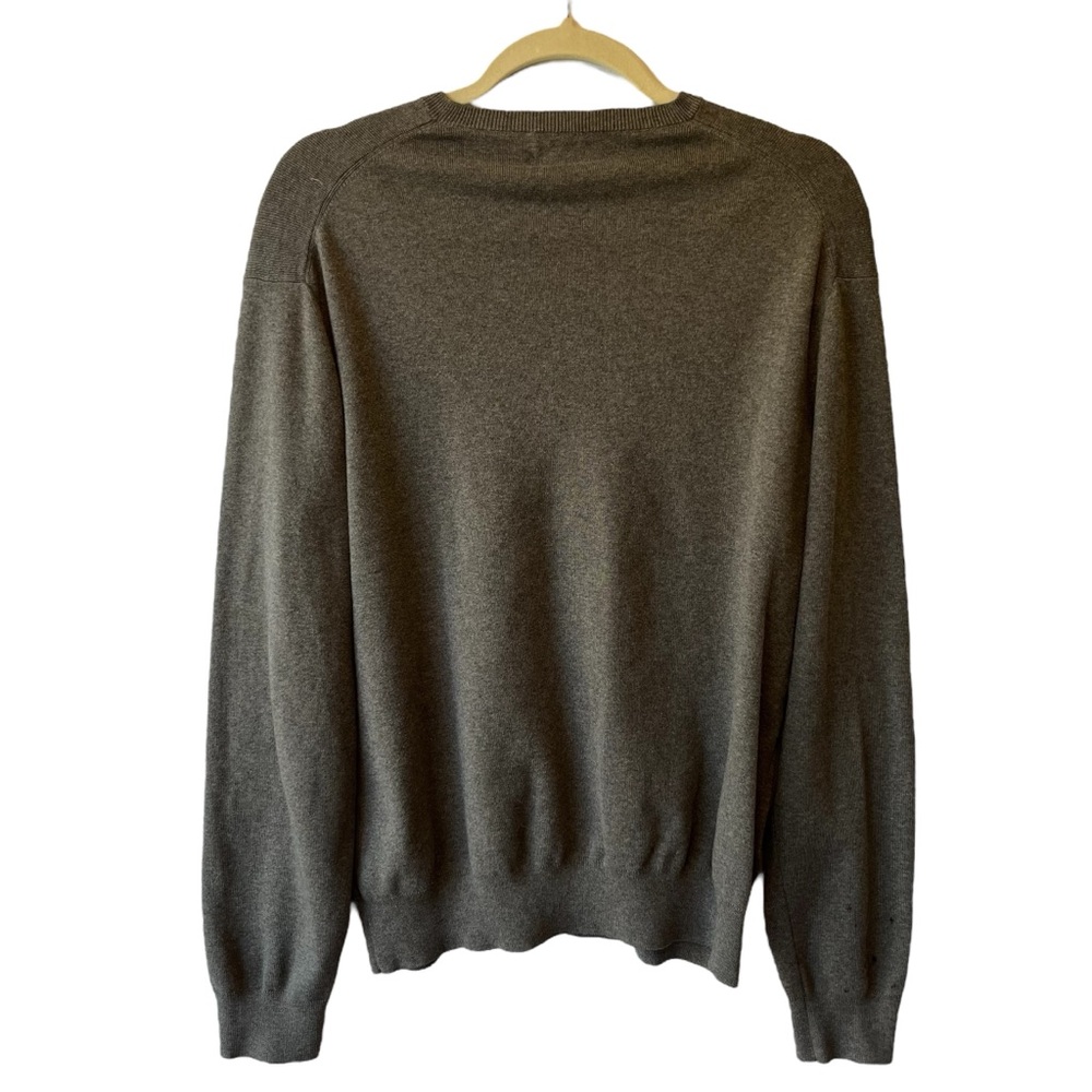 Polo Ralph Lauren jumper Sweater Large Gray V-neck Pima cotton Logo Mens FLAW - Picture 2 of 8